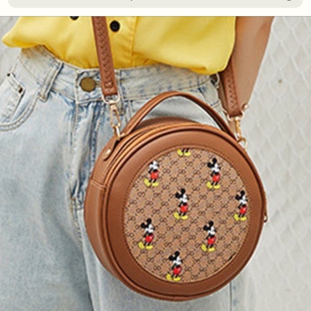 Mickey Mouse Round handbag brown faux leather with crossbody strap